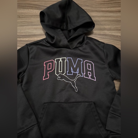 PUMA Kids Black Fleece lined Hoodie with Multicolor Logo size 7 - Picture 3 of 5
